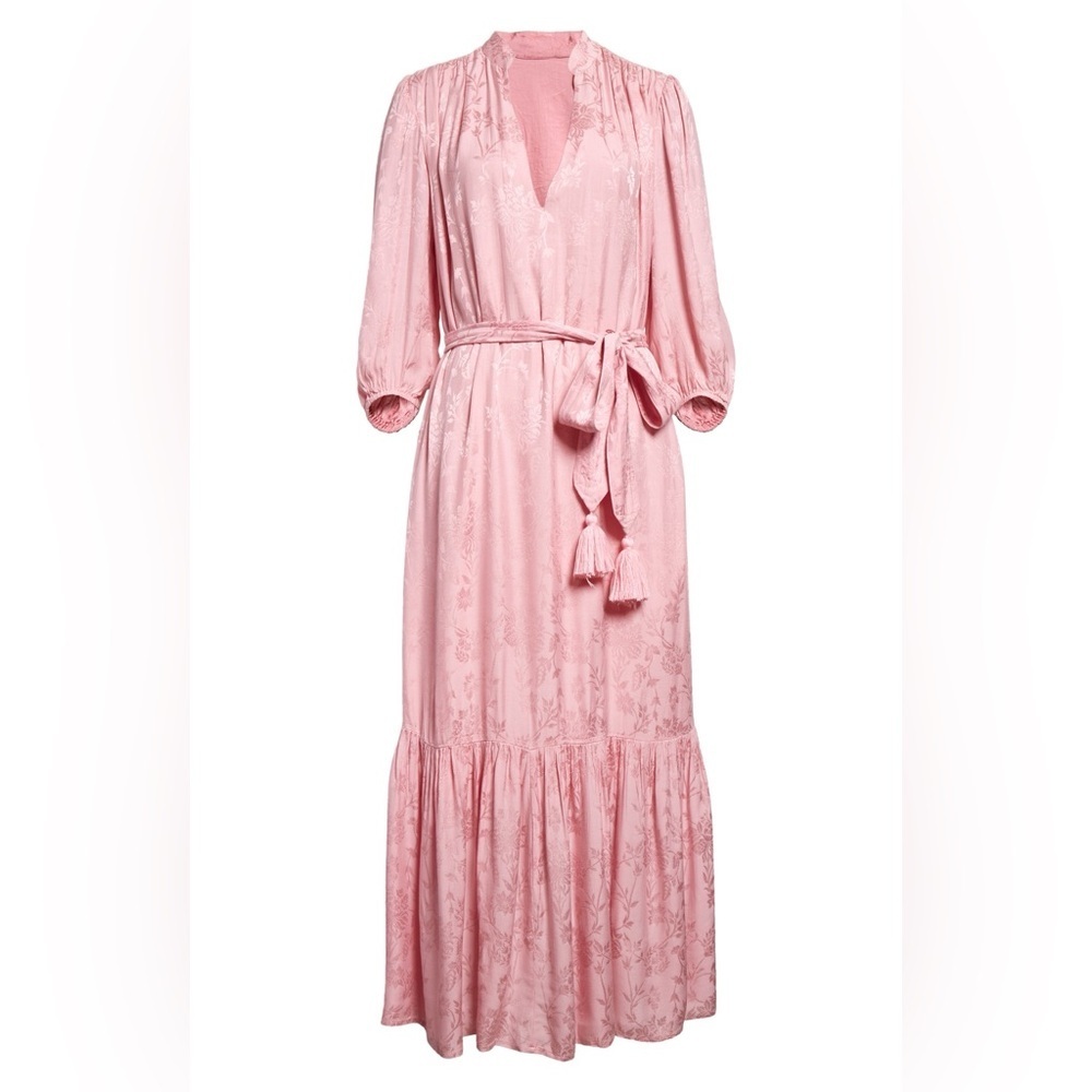 Mille Resort and Travel Ada Tassel Belted Dress in Pink Jacquard